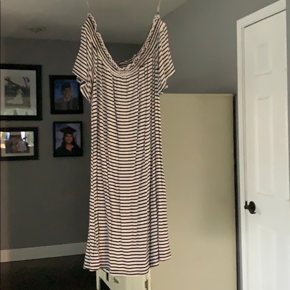 strapless  black white striped dress
